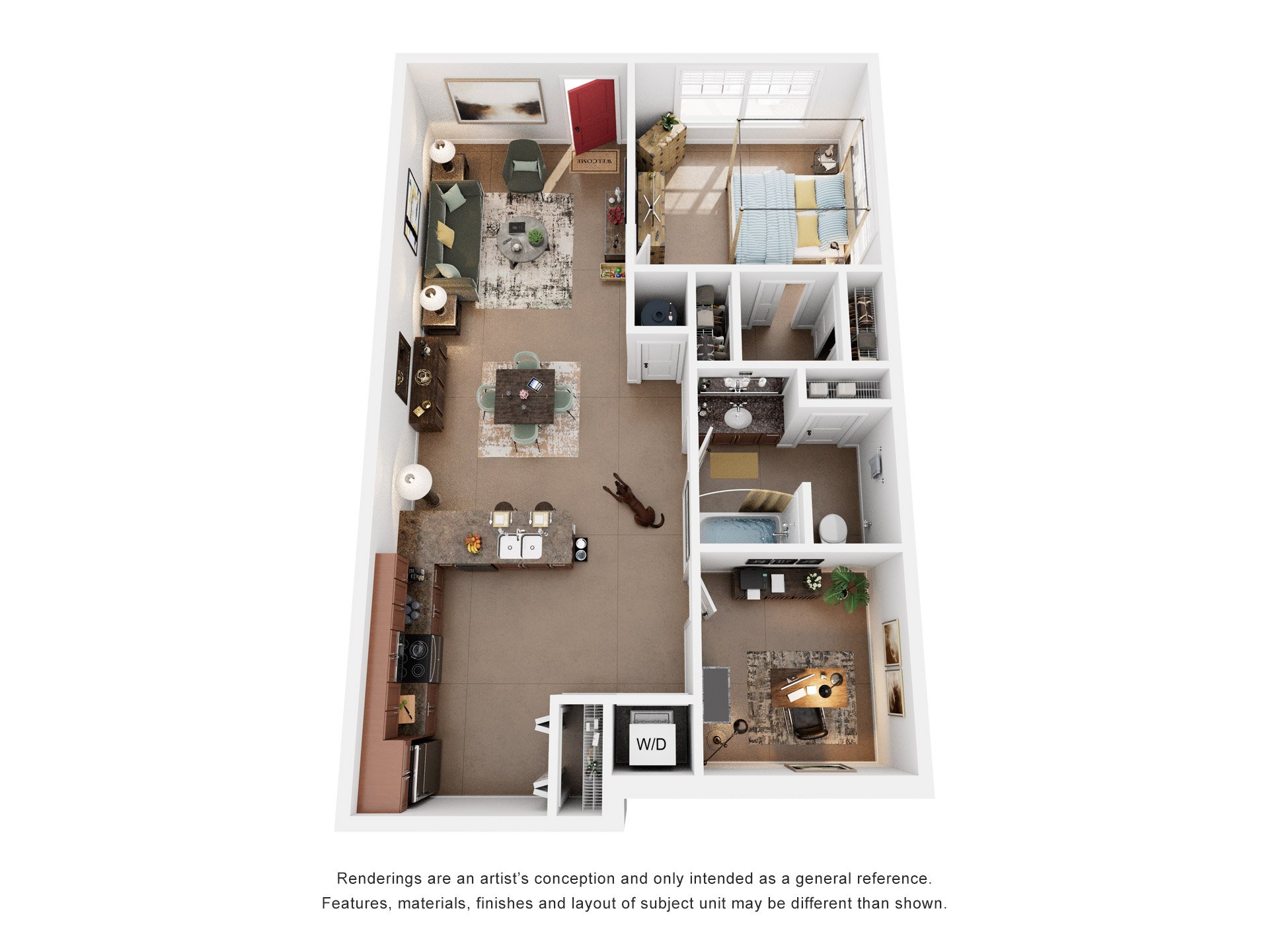 Floor plan for 1 bed, 1 bath, 950 sqft